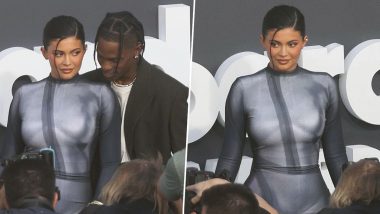 Kylie Jenner Rocks A ‘Naked Illusion Dress’ For BBMAs 2022 As She Walks With Rapper Travis Scott And Daughter Stormi Webster (View Pics & Videos)